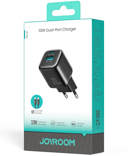 Ładowarka sieciowa z kablem USB-C Joyroom JR-TG7, 33W, 3A, 1 x USB-A - 1 x USB-C, czarna
