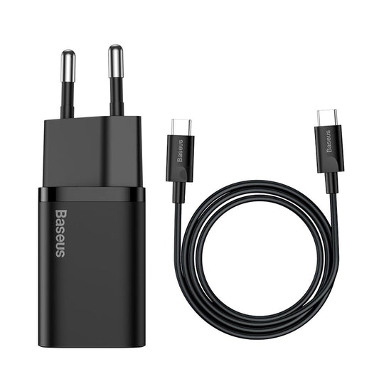 Ładowarka sieciowa Baseus Super Si USB-C z kablem USB-C, 25 W, 3 A, 1 x USB-C, czarna TZCCCSUP-L01