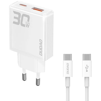 Dudao A30EUT Kabel USB-C Ładowarka sieciowa, 30W, 3A, 1 x USB-A - 1 x USB-C, biały 