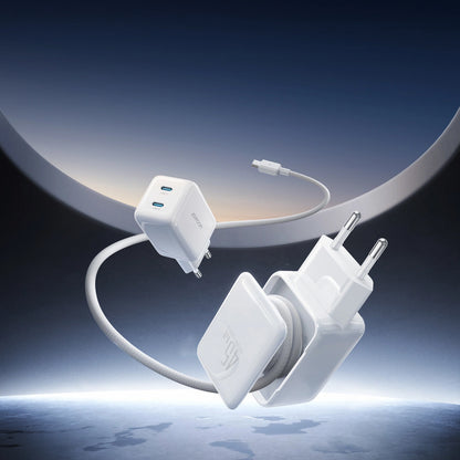 Ładowarka sieciowa z kablem USB-C Joyroom JR-TCL05, 45W, 3A, 2 x USB-C, Biała