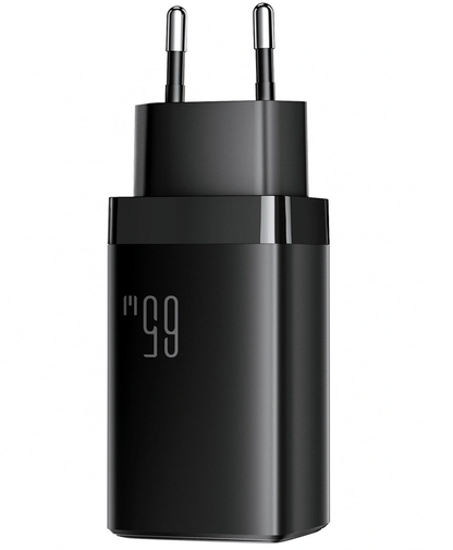 Ładowarka sieciowa z kablem USB-C Joyroom JR-TG10, 65W, 3,25A, 1 x USB-A - 2 x USB-C, czarna