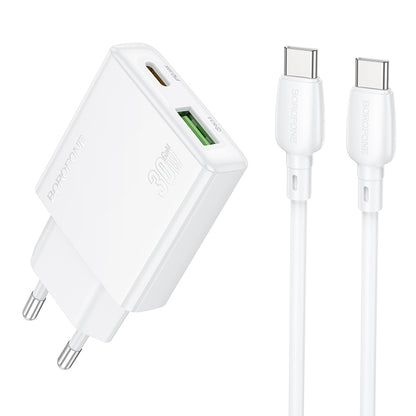 Ładowarka sieciowa z kablem USB-C Borofone BN25 Wish, 30W, 3A, 1 x USB-A - 1 x USB-C, biała 