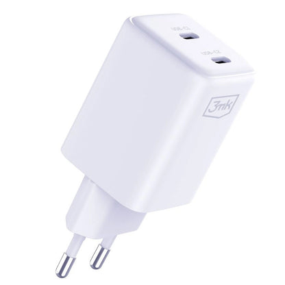 Ładowarka sieciowa 3MK HyperCharger z kablem USB-C, 45 W, 3 A, 2 x USB-C, biała 