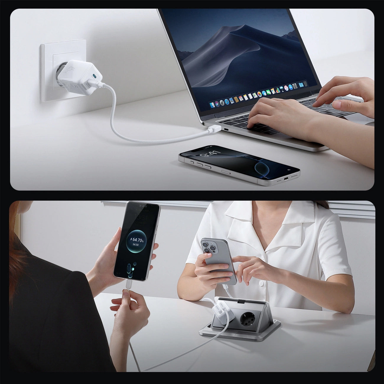 Ładowarka sieciowa z kablem USB-C Joyroom JR-TCL05, 45W, 3A, 2 x USB-C, Biała