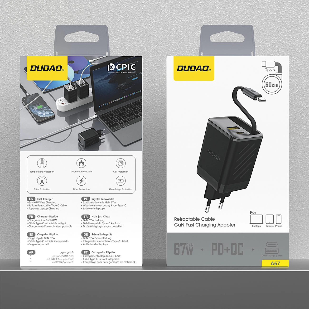 Ładowarka sieciowa z kablem USB-C Dudao A67EU, 67W, 3.35A, 1 x USB-A - 1 x USB-C, Czarny