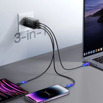 Ładowarka sieciowa z kablem USB-C Joyroom JR-TG10, 65W, 3,25A, 1 x USB-A - 2 x USB-C, czarna