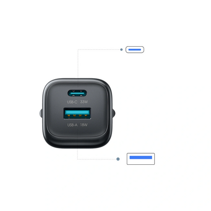 Ładowarka sieciowa z kablem USB-C Joyroom JR-TG7, 33W, 3A, 1 x USB-A - 1 x USB-C, czarna