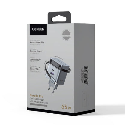 Ładowarka sieciowa z kablem USB-C UGREEN X615, 65W, 3A, 1 x USB-A - 1 x USB-C, Szara