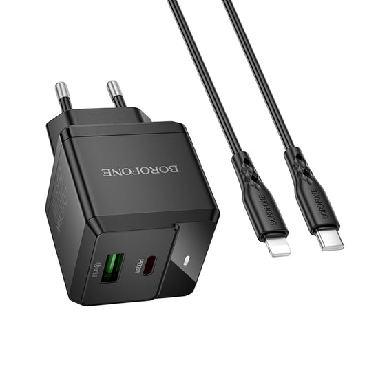 Ładowarka sieciowa z kablem Lightning Borofone BN19 Intenso, 20W, 3A, 1 x USB-A - 1 x USB-C, Czarny