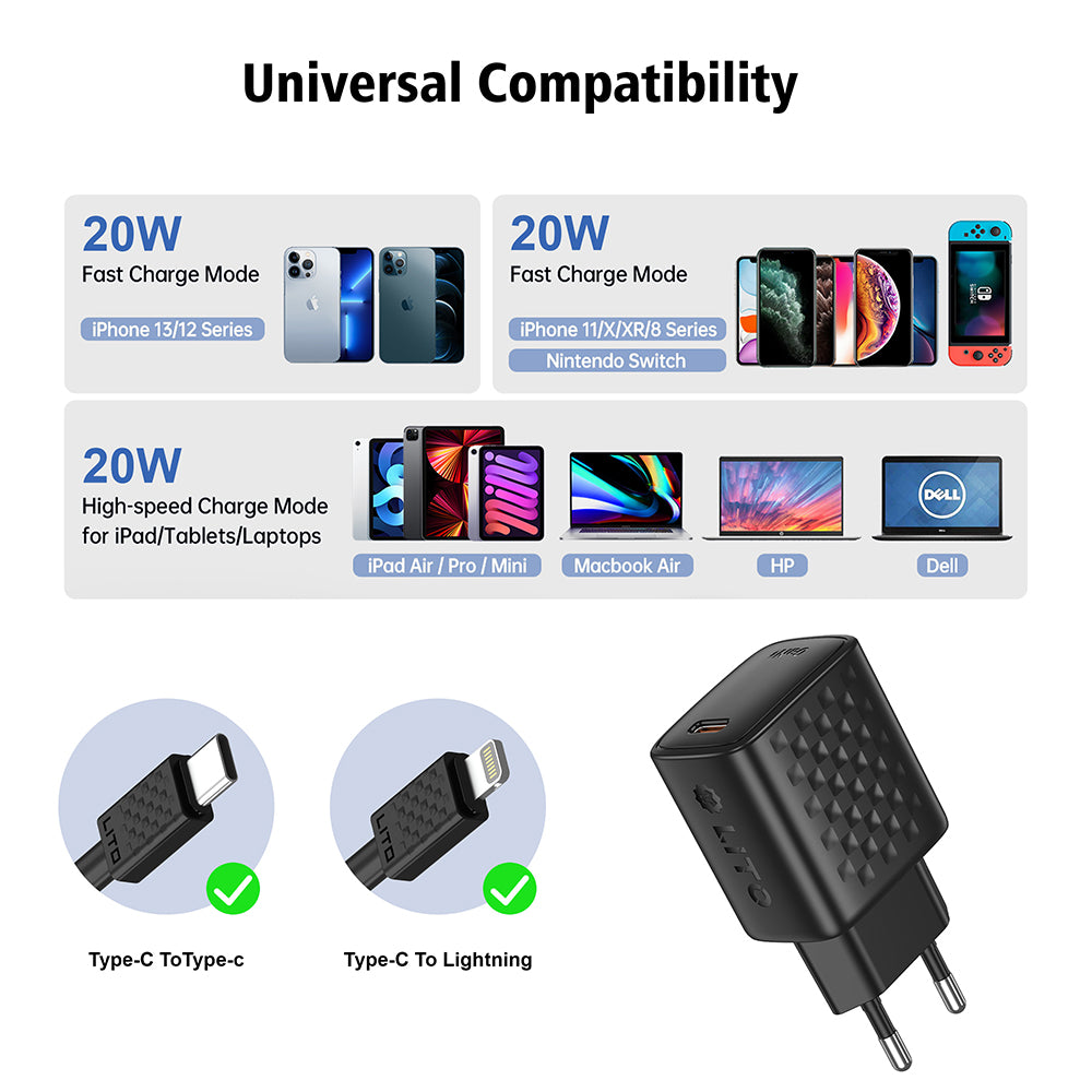 Ładowarka sieciowa z kablem Lightning Lito LC13L, 20W, 3A, 1 x USB-C, Czarna