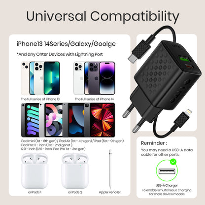 Ładowarka sieciowa z kablem Lightning Lito LC15L, 20W, 3A, 1 x USB-A - 1 x USB-C, Czarny