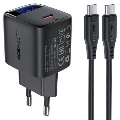 Ładowarka sieciowa z kablem USB-C Acefast A115 Display, 30W, 3A, 1 x USB-C, Czarna