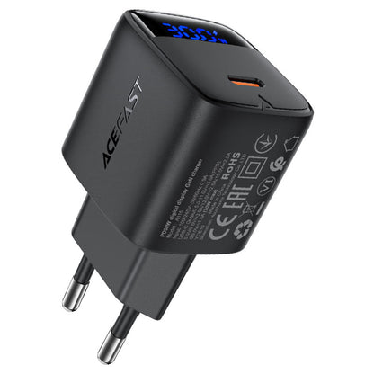 Ładowarka sieciowa z kablem USB-C Acefast A115 Display, 30W, 3A, 1 x USB-C, Czarna