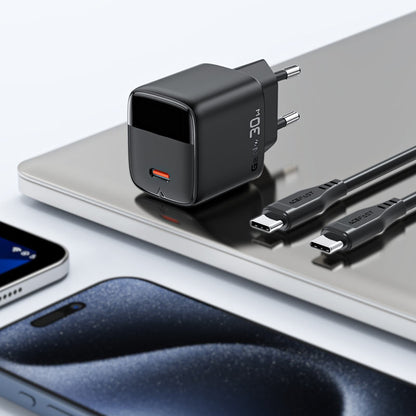 Ładowarka sieciowa z kablem USB-C Acefast A115 Display, 30W, 3A, 1 x USB-C, Czarna