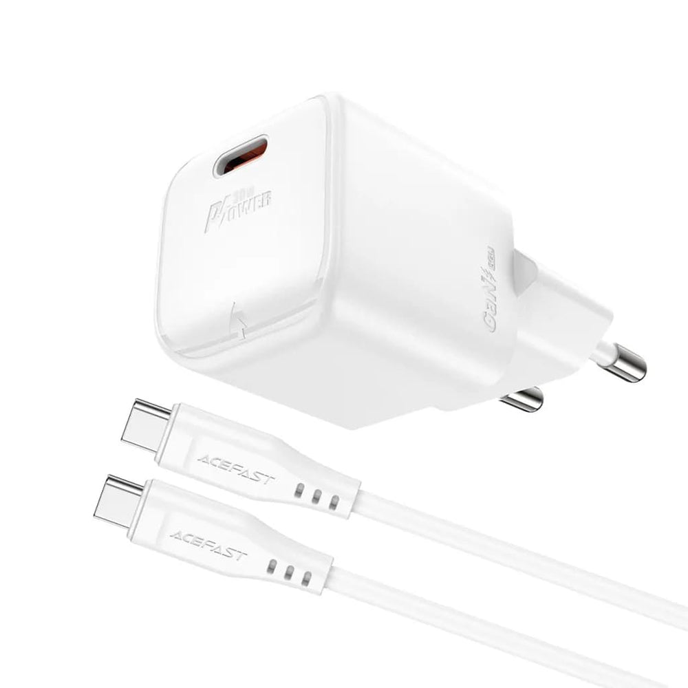 Ładowarka sieciowa z kablem USB-C Acefast A77, 30W, 3A, 1 x USB-C, Biała