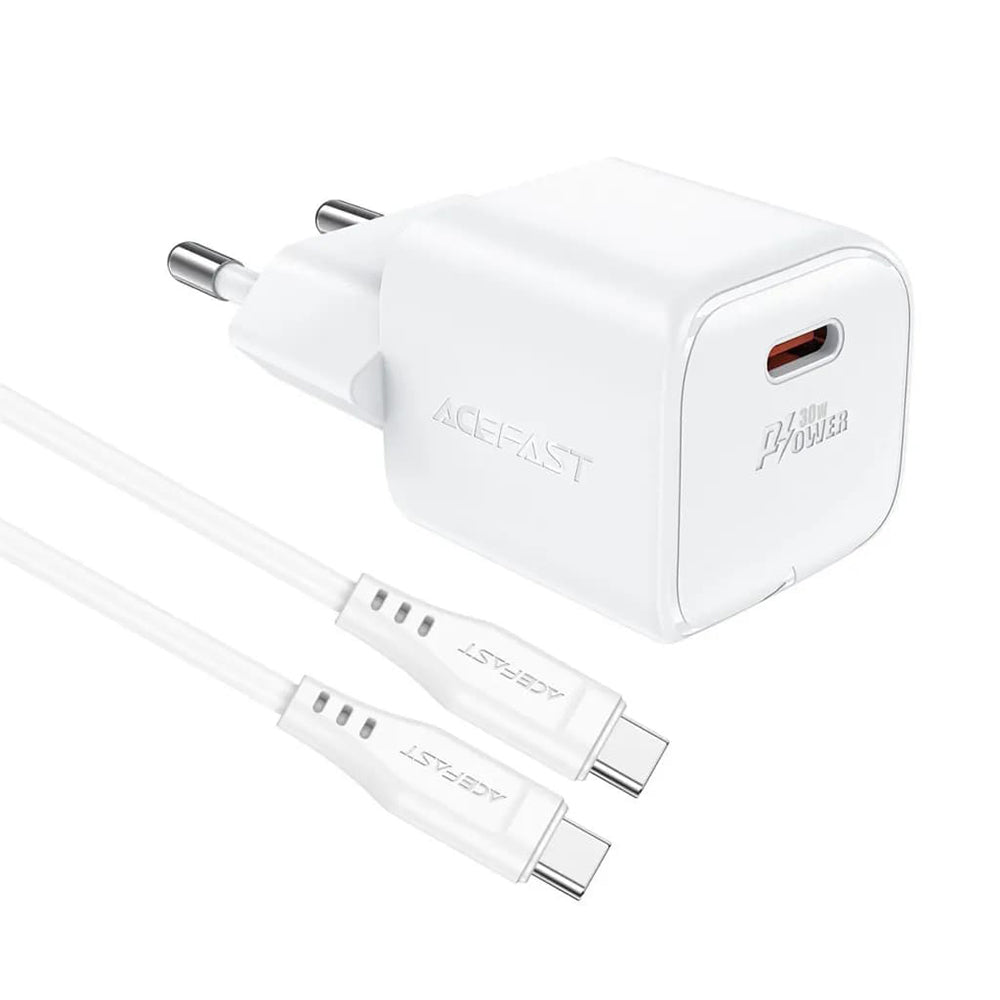 Ładowarka sieciowa z kablem USB-C Acefast A77, 30W, 3A, 1 x USB-C, Biała