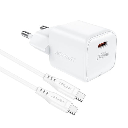 Ładowarka sieciowa z kablem USB-C Acefast A77, 30W, 3A, 1 x USB-C, Biała
