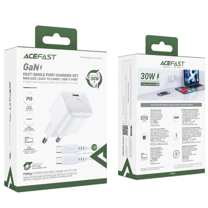Ładowarka sieciowa z kablem USB-C Acefast A77, 30W, 3A, 1 x USB-C, Biała
