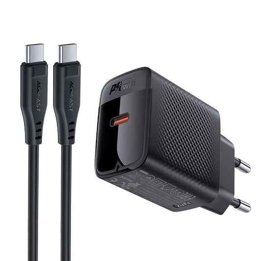 Acefast A82 USB-C Network Charger with Cable, 20W, 3A, 1 x USB-C, Black