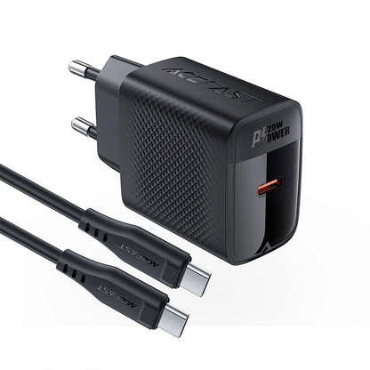 Acefast A82 USB-C Network Charger with Cable, 20W, 3A, 1 x USB-C, Black