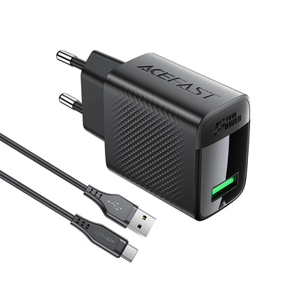 Ładowarka sieciowa z kablem USB-C Acefast A90, 18W, 3A, 1 x USB-A, Czarna