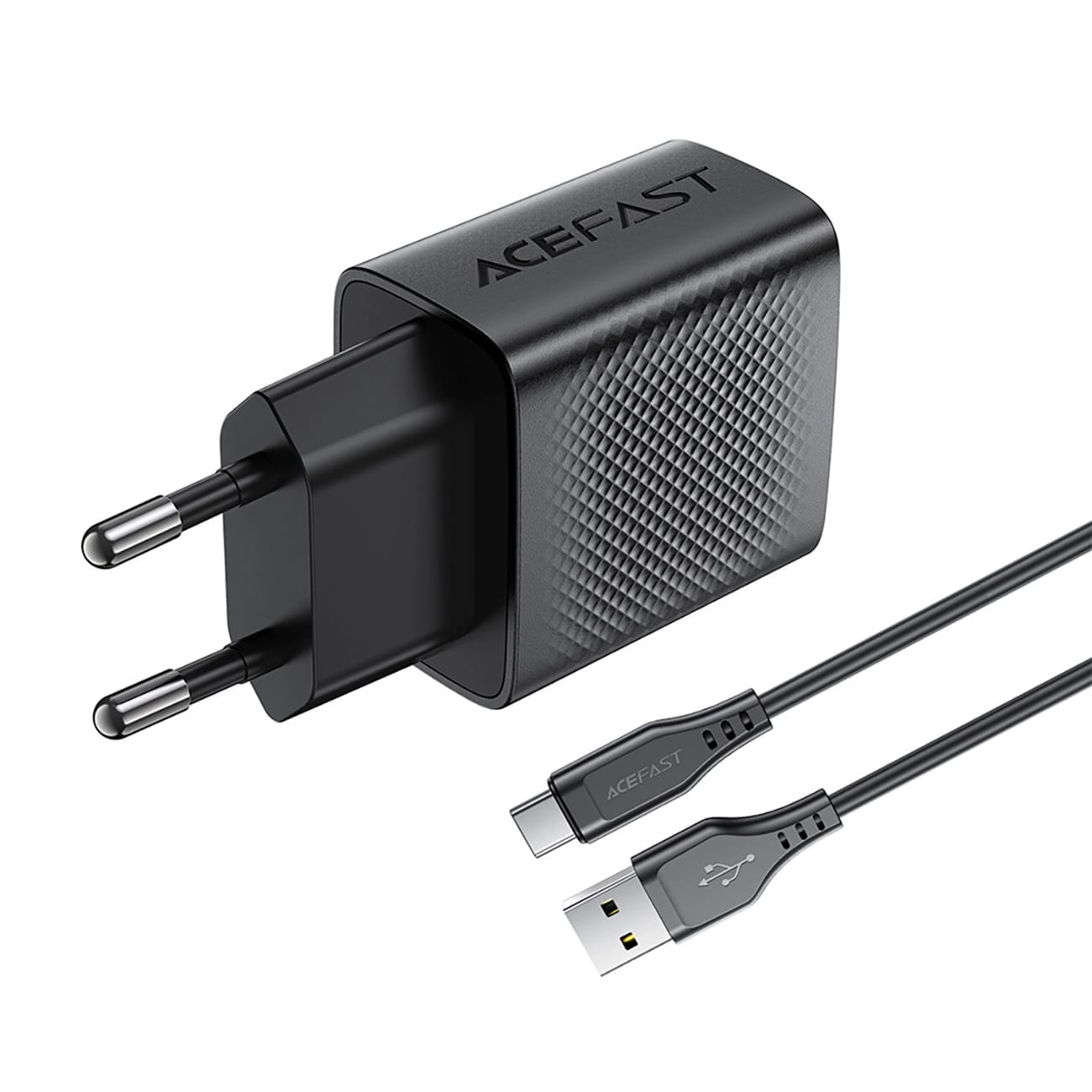 Ładowarka sieciowa z kablem USB-C Acefast A90, 18W, 3A, 1 x USB-A, Czarna