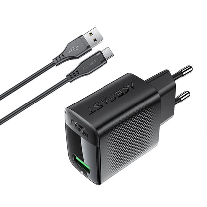 Ładowarka sieciowa z kablem USB-C Acefast A90, 18W, 3A, 1 x USB-A, Czarna