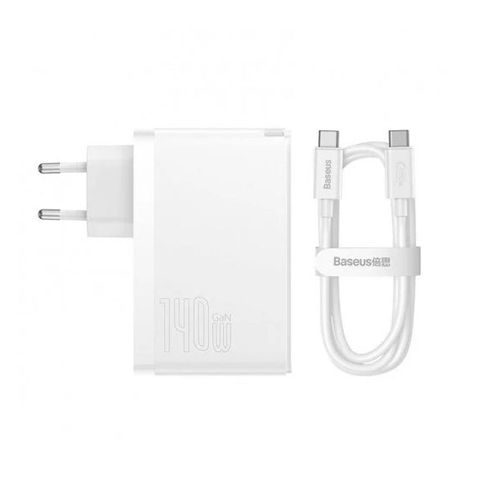 Ładowarka sieciowa z kablem USB-C Baseus GaN5 Pro, 140W, 5A, 1 x USB-A - 2 x USB-C, Biała CCGP100202