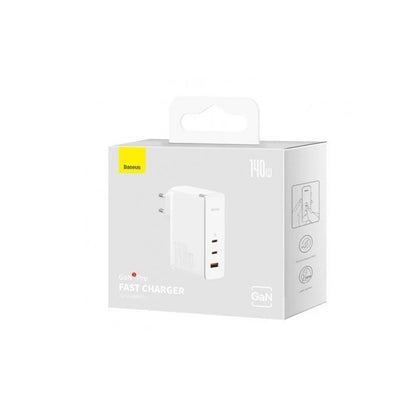 Ładowarka sieciowa z kablem USB-C Baseus GaN5 Pro, 140W, 5A, 1 x USB-A - 2 x USB-C, Biała CCGP100202