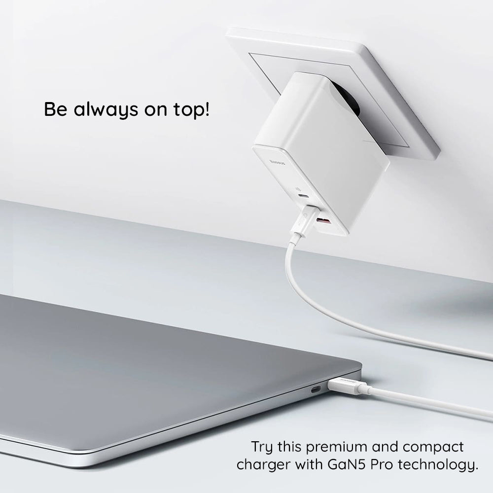 Ładowarka sieciowa z kablem USB-C Baseus GaN5 Pro, 140W, 5A, 1 x USB-A - 2 x USB-C, Biała CCGP100202