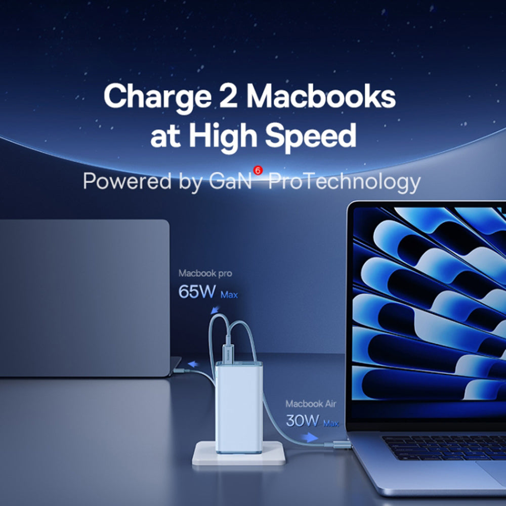Ładowarka sieciowa z kablem USB-C Baseus GaN6 Pro, 100W, 3.25A, 2 x USB-A - 2 x USB-C, Niebieski P10162705312-00