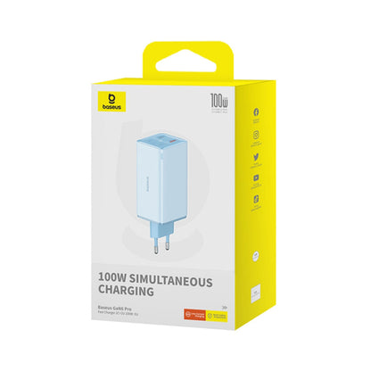 Ładowarka sieciowa z kablem USB-C Baseus GaN6 Pro, 100W, 3.25A, 2 x USB-A - 2 x USB-C, Niebieski P10162705312-00