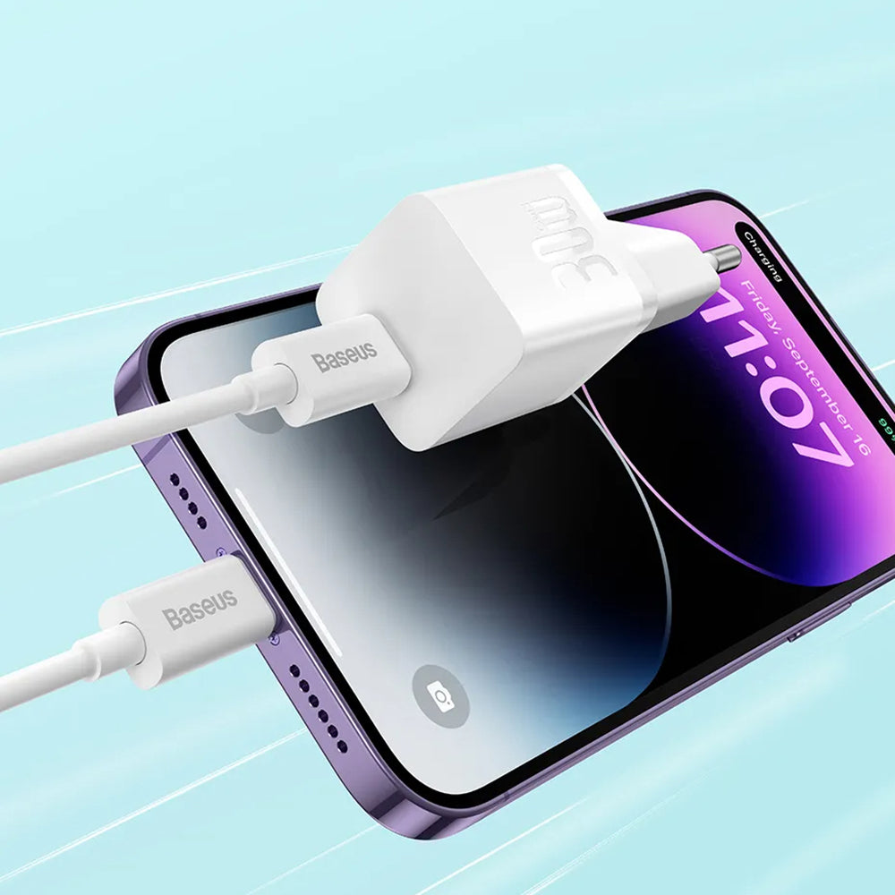 Ładowarka Sieciowa z Kablem USB-C Baseus GaN Mini 1C, 30W, 3A, 1 x USB-C, Niebieski P10110902313-00