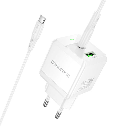 Ładowarka Sieciowa z Kablem USB-C Borofone BN19 Intenso, 20W, 3A, 1 x USB-A - 1 x USB-C, Biała