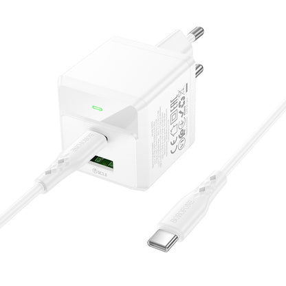 Ładowarka Sieciowa z Kablem USB-C Borofone BN19 Intenso, 20W, 3A, 1 x USB-A - 1 x USB-C, Biała