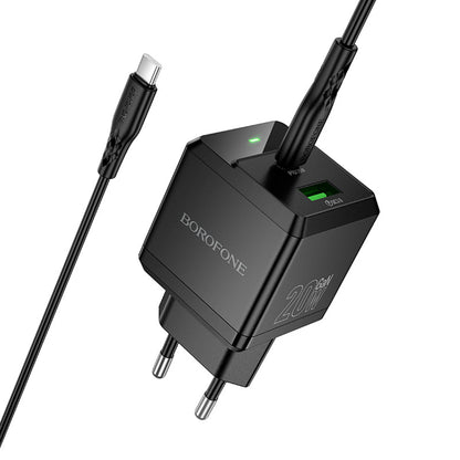 Ładowarka sieciowa z kablem USB-C Borofone BN19 Intenso, 20W, 3A, 1 x USB-A - 1 x USB-C, Czarny