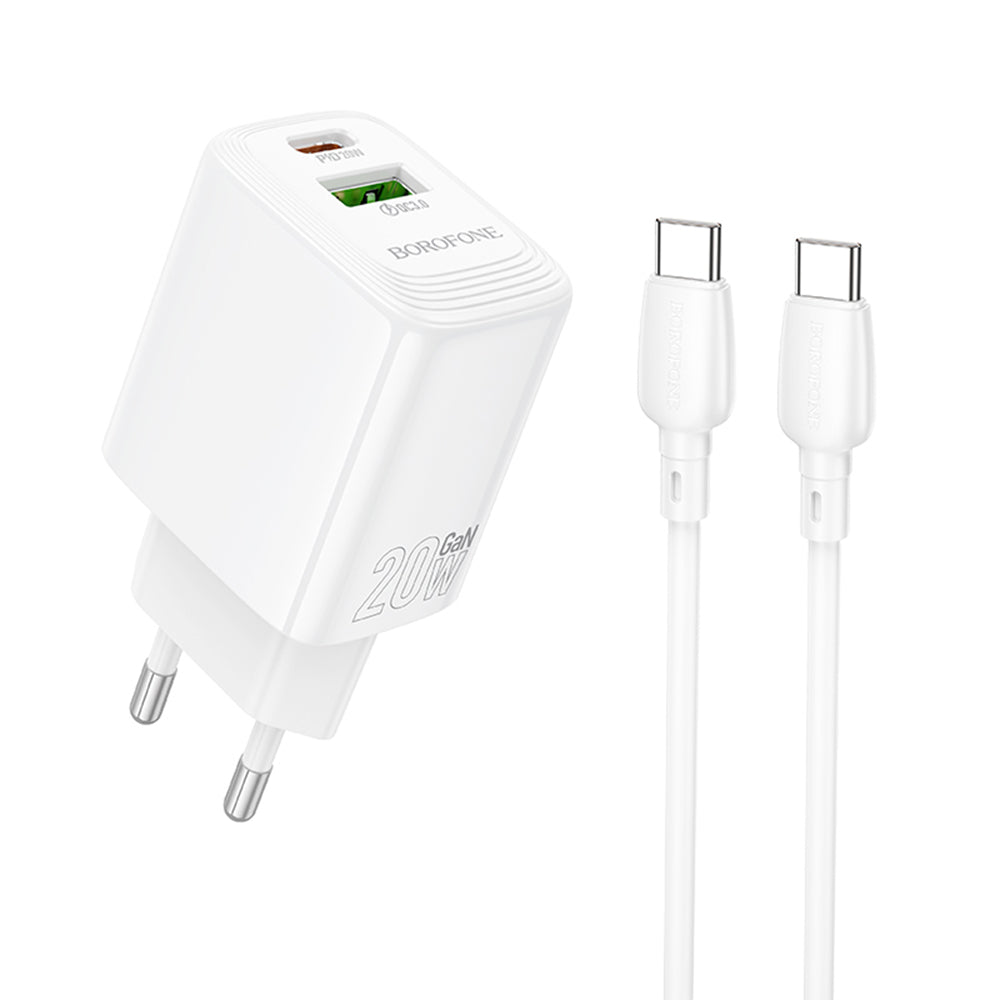 Ładowarka sieciowa z kablem USB-C Borofone BN27 Fuente, 20W, 3A, 1 x USB-A - 1 x USB-C, Biała