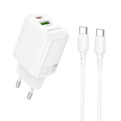 Ładowarka sieciowa z kablem USB-C Borofone BN27 Fuente, 20W, 3A, 1 x USB-A - 1 x USB-C, Biała