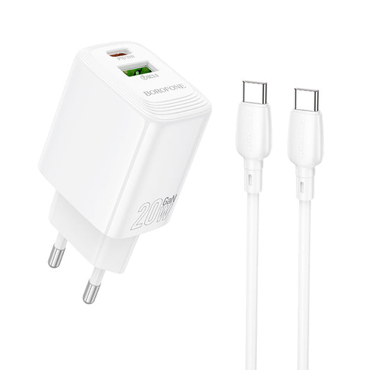 Ładowarka sieciowa z kablem USB-C Borofone BN27 Fuente, 20W, 3A, 1 x USB-A - 1 x USB-C, Biała