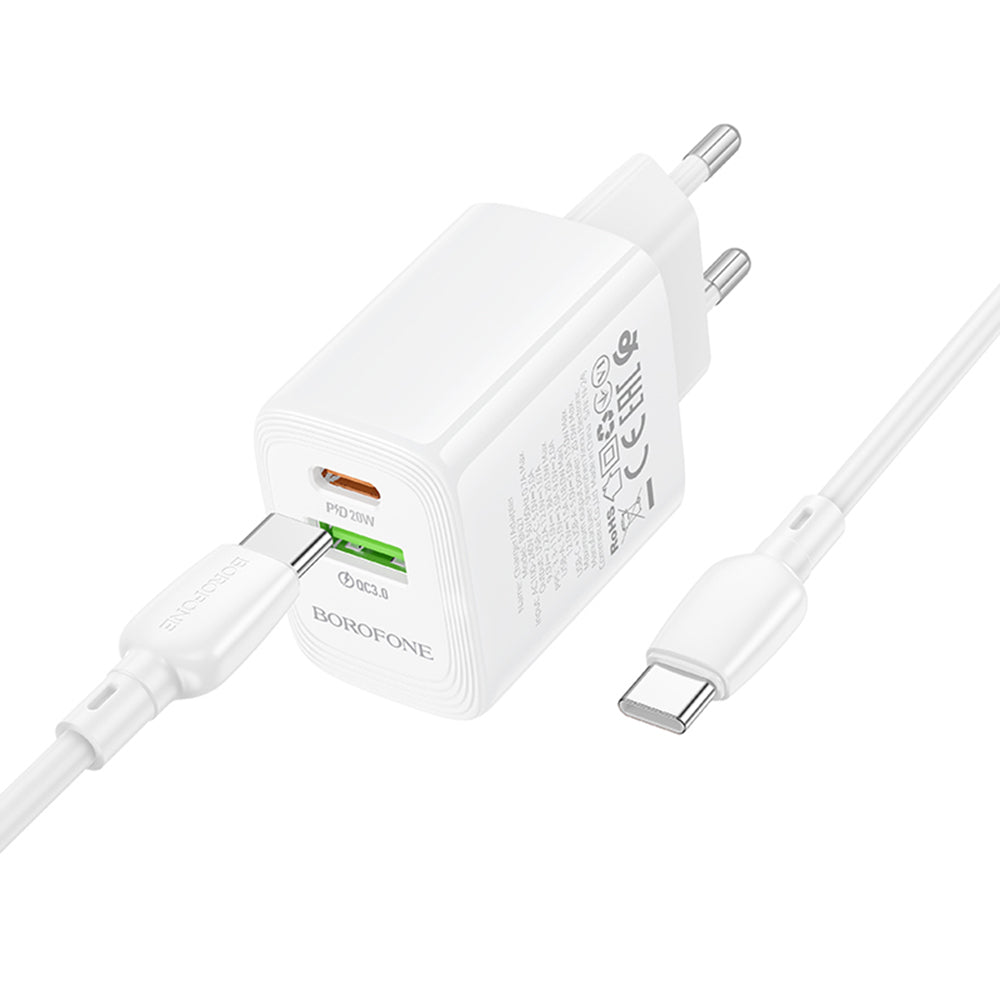 Ładowarka sieciowa z kablem USB-C Borofone BN27 Fuente, 20W, 3A, 1 x USB-A - 1 x USB-C, Biała