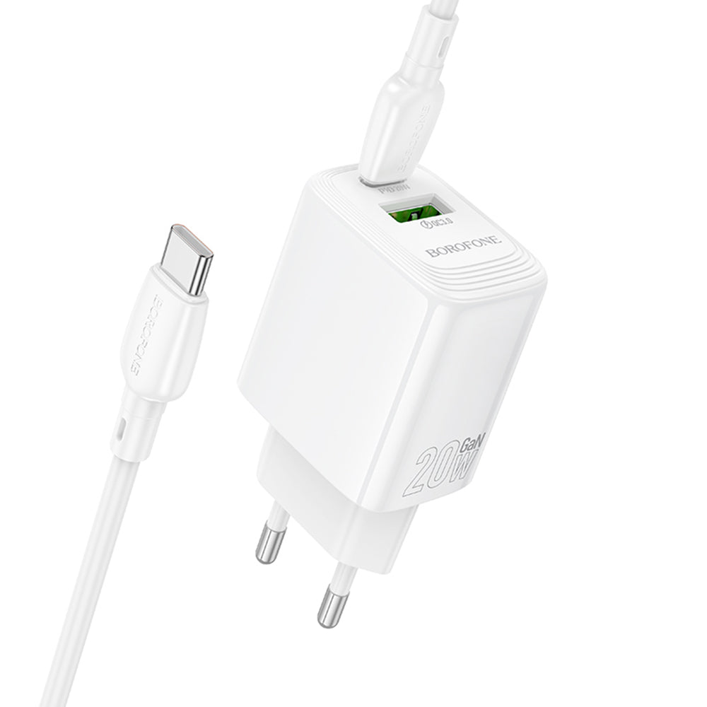 Ładowarka sieciowa z kablem USB-C Borofone BN27 Fuente, 20W, 3A, 1 x USB-A - 1 x USB-C, Biała