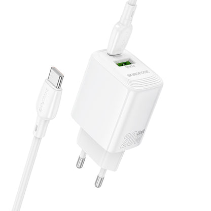 Ładowarka sieciowa z kablem USB-C Borofone BN27 Fuente, 20W, 3A, 1 x USB-A - 1 x USB-C, Biała