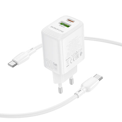 Ładowarka sieciowa z kablem USB-C Borofone BN27 Fuente, 20W, 3A, 1 x USB-A - 1 x USB-C, Biała