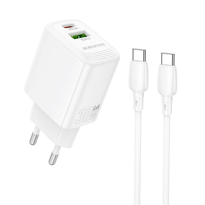 Ładowarka sieciowa z kablem USB-C Borofone BN29 Fuente, 30W, 3A, 1 x USB-A - 1 x USB-C, Biała