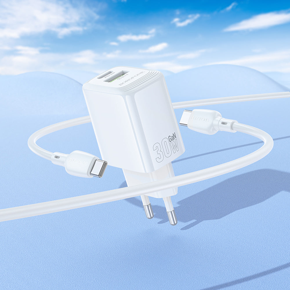 Ładowarka sieciowa z kablem USB-C Borofone BN29 Fuente, 30W, 3A, 1 x USB-A - 1 x USB-C, Biała