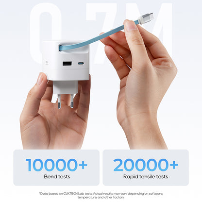 Ładowarka sieciowa z kablem USB-C Cuktech, 67W, 3,25A, 1 x USB-A - 1 x USB-C, biały CUKA653WEUWT