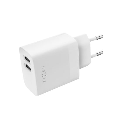 Ładowarka sieciowa z kablem USB-C Fixed, 17W, 3A, 2 x USB-A, Biała
