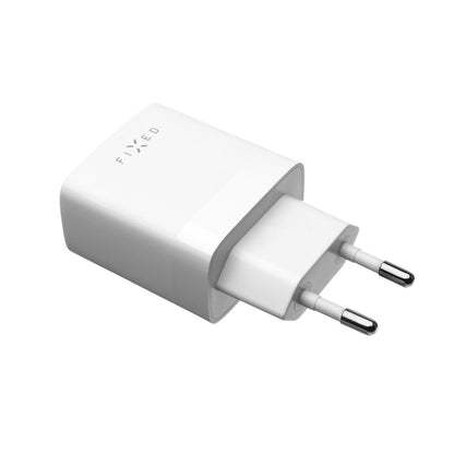 Ładowarka sieciowa z kablem USB-C Fixed, 17W, 3A, 2 x USB-A, Biała