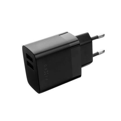 Ładowarka sieciowa z kablem USB-C Fixed, 17W, 3A, 2 x USB-A, Czarna