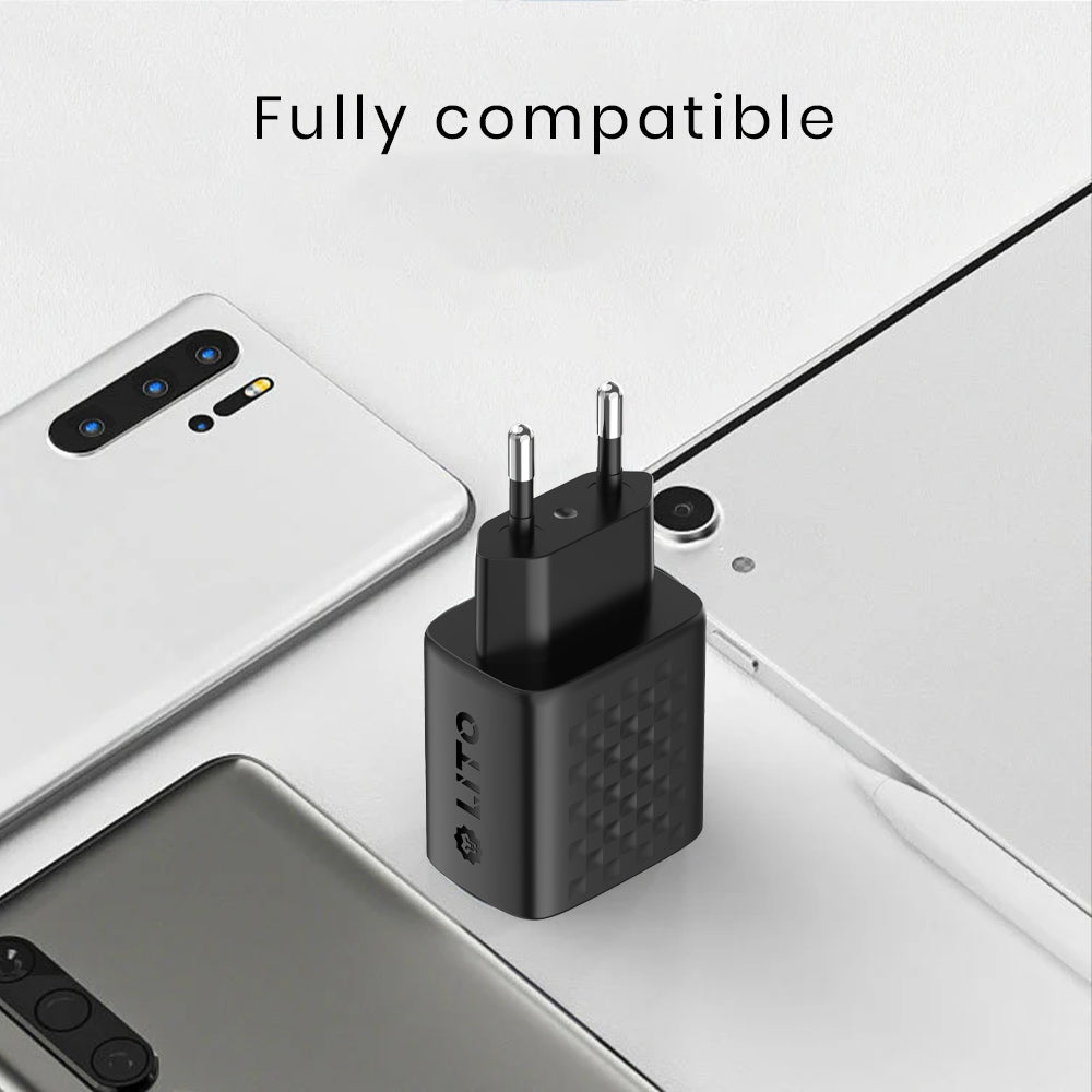 Ładowarka sieciowa z kablem USB-C Lito LC15T, 20W, 3A, 1 x USB-A - 1 x USB-C, Czarna